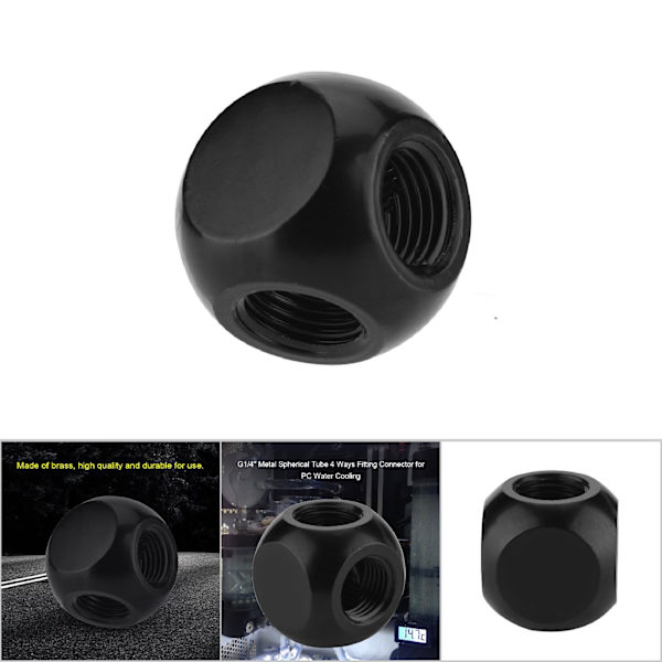 G1/4" metal sfærisk rør 4-vejs Fitting Connector til PC Vandkøling Sort