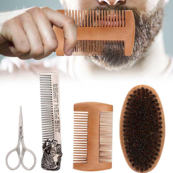 4 stk. Menns hår Mustache Brush Beard Comb Scissor Styling Beard Care Tool SetSet