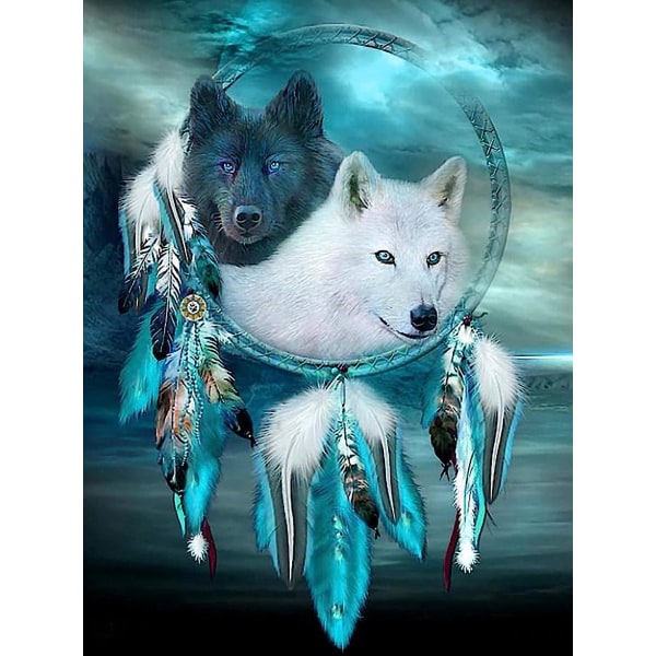 Dreamcatcher Wolf 5D Diamond Painting Kit - DIY komplet tilbehør til dyrebroderi Korssting Krystal Rhinestone Home Decoration 30x40cm