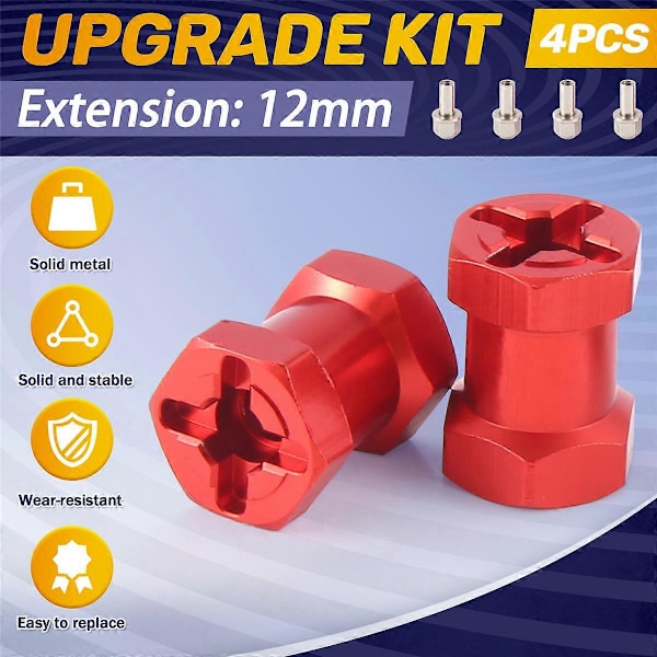 12mm Hex Hjulnavadapter 17mm Forlengelse Kombinasjonskobling Rød