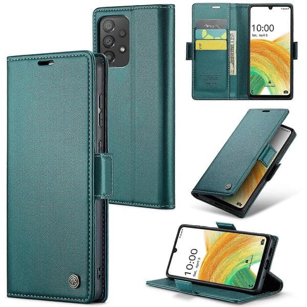 CaseMe Leather Wallet Case Compatible with Samsung Galaxy A33 5G - RFID Blocking, Magnetic Closure, Kickstand, Green Green