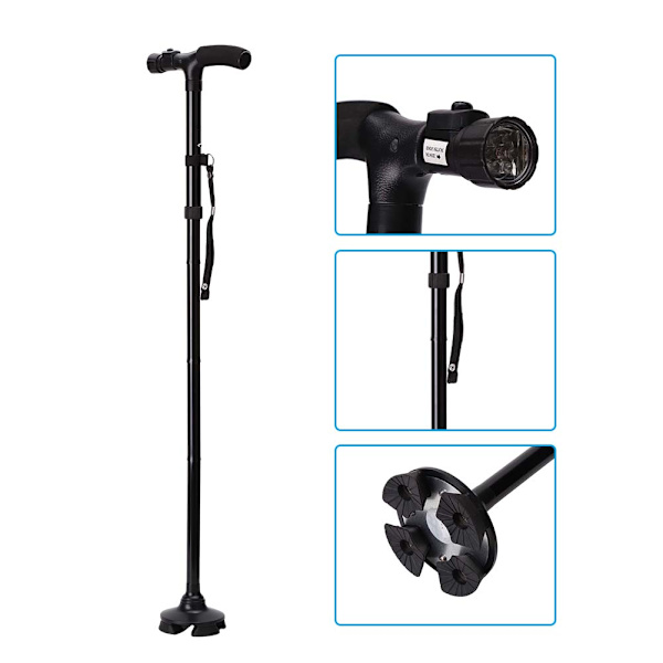Hopfällbar Anti-slip Vikbar aluminiumlegeringsrör Elder Safety Walking Stick med LED-ljus