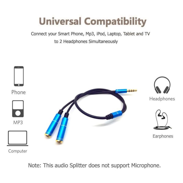 3,5 mm lydsplitterkabel 3,5 mm hann til 2 port 3,5 mm hunn med mikrofon 3,5 mm forlengelseskabel adapter
