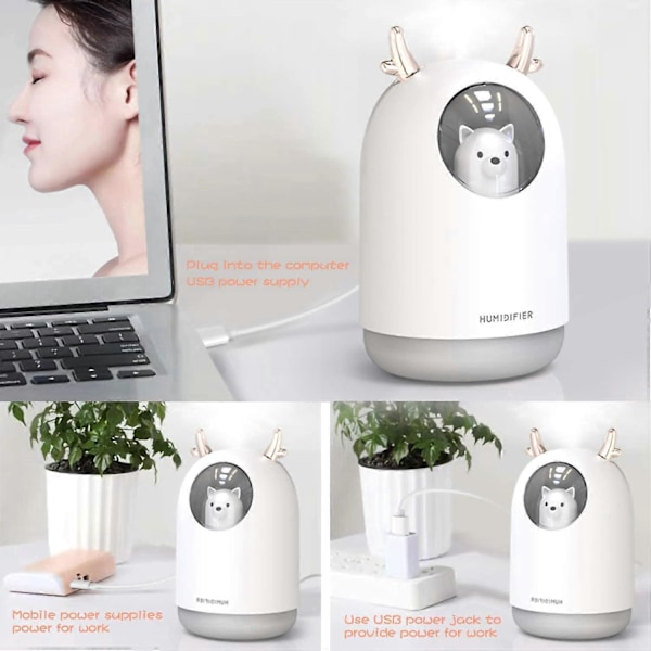 300 ml:n mini-ilmankostutin, hiljainen ilmankostutin LED-valoilla, USB-pöytäkoneilmankostutin automaattisella virrankatkaisulla kotiin/makuuhuoneeseen/toimistoon