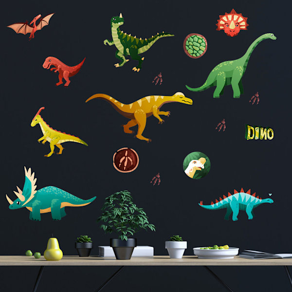 14 stk. Dinosaur Wall Decals Lysende Dinosaur Stickers Aftagelige PVC Dinosaur Wall Sticker til Soveværelse Klasseværelse