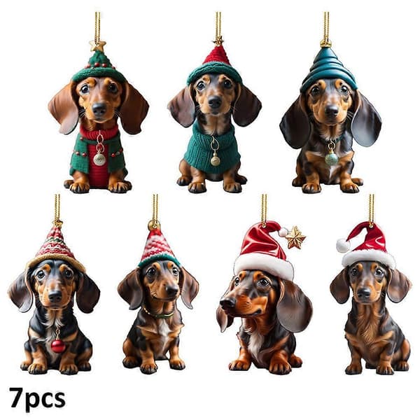 7 stk/sæt Jul Gravhund Ornament Juletræ Hængende Dekoration