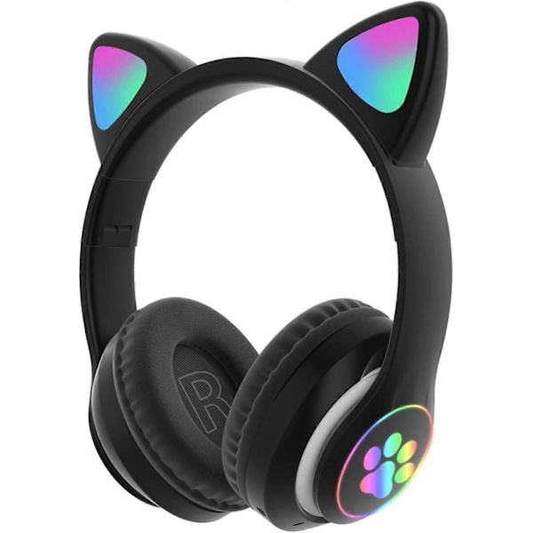 Kissan korvilla varustetut pelikuulokkeet, langattomat nappikuulokkeet LED-stereo kuulokkeet, FM-radio, TF-kortti, MP3-piste Bluetooth-kuulokkeet mikrofonilla (musta)