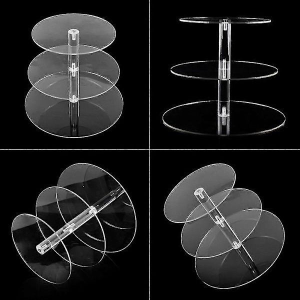 Akryl 3/4-lags Kageholder Display Stand Rack - Transparent Rund til Fest Cupcakes 4 Lag