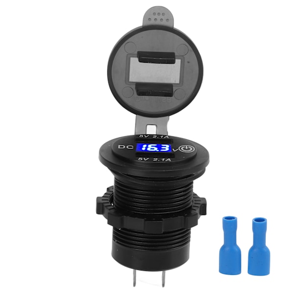Billader for bil med dobbel USB-port, hurtiglading, spenningsvisning, universell for 12-24V lastebiler motorsykler