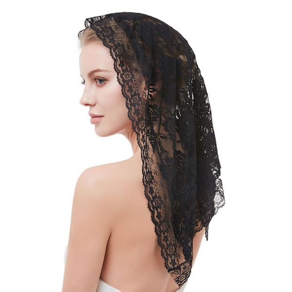 Kort brudeslør Blonder Enkeltlags elegant høykvalitets bryllup brudeslør for kirker Bryllup Dåp Svart