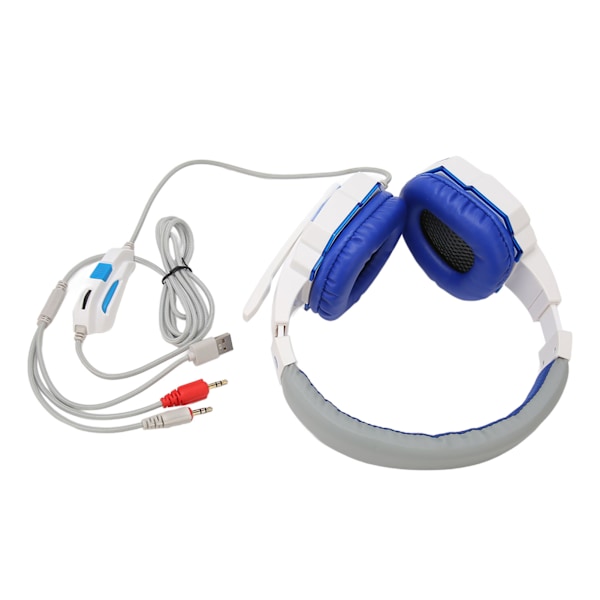 Kablet Gaming Headset med dobbel 3,5 mm plugg og USB justerbar volumdemping Gaming Hodetelefon med mikrofon og lys for datamaskin