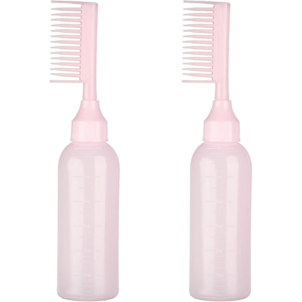 Root Comb Applicator Flaske - 2 Pak, Hårfarve Dispenser Flaske med Skala - Pink (til Hjemmesalon)