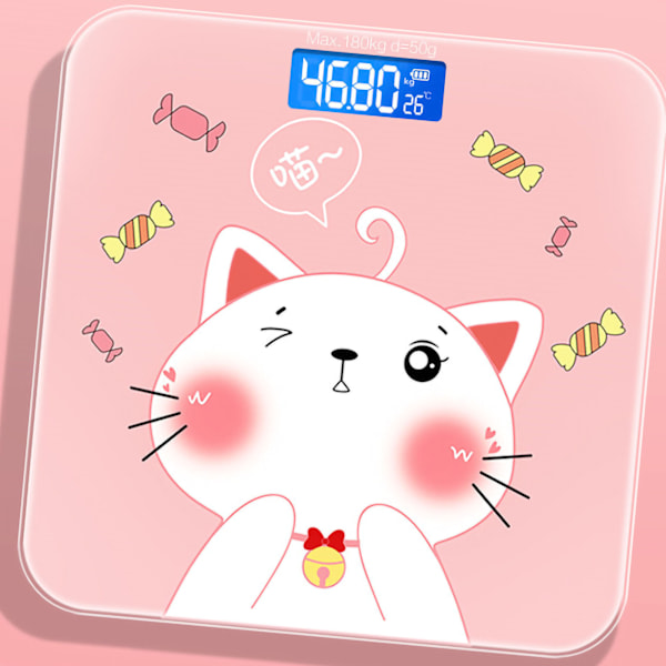 Digital våg i härdat glas, smart och exakt mätning, digital våg för hemmabruk, LCD Candy Cat 26x26cm / 10,2x10,2in batterimodell