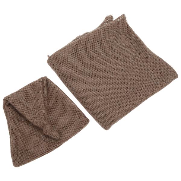 2 st babyfotografering rekvisita mohair mössa filt set kostym kläder för nyfödda spädbarn mörkbrun mössa + filt