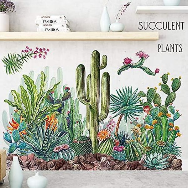 Tropisk plante Blomster Kaktus vægklistermærker Vandtæt Aftagelig dør Soveværelse Væg Vinduesdekoration Stue 60 * 90cm