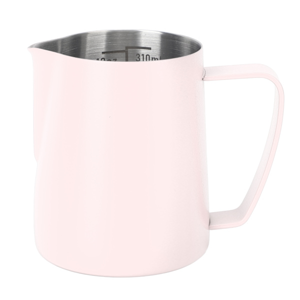 Melkeskummerkanne med spiss tut for skumming av kaffe, 310 ml, 304 rustfritt stål med innvendig skala, rosa