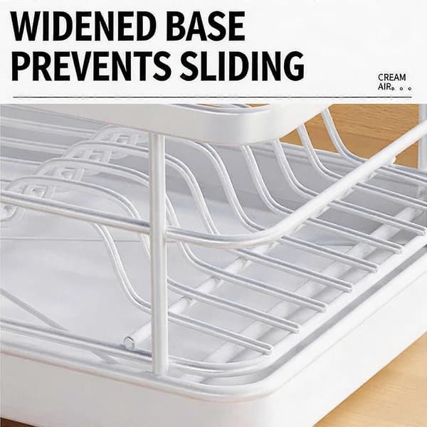 Elegant Kitchen Dish Drying Rack with Cutlery Storage, Carbon Steel Drying Rack with Removable Drain Base, White White