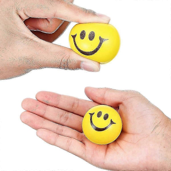 Förpackning med 24 st 5 cm Stressbollar med Smiley, Stressbollar kompatibla med Barn och Vuxna Gul Rolig Stressboll för Barn