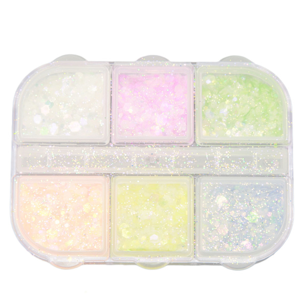 Nagelglitter blandat glitter 6 färger Lysande dekorativa nail art paljetter för gör-det-självkonst