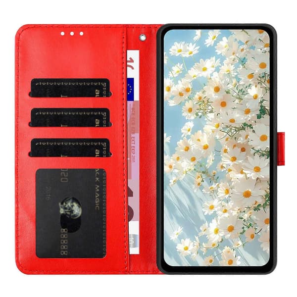 Leather Case with Embossed Daisy Pattern, Wallet Stand, Protective Phone Cover for Samsung Galaxy A56 5G Red