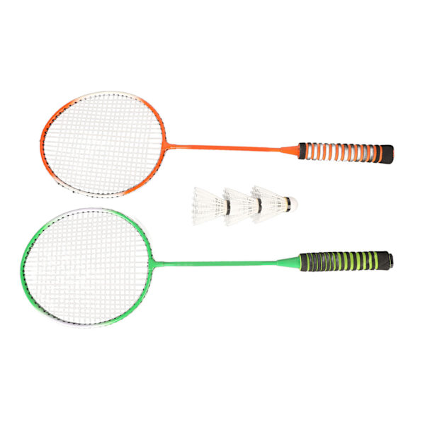 Badminton-mailasetti, jossa on erittäin joustava sieni, mukava ote, teräksestä valmistettu sulkapallomaila ja 3 sulkapalloa