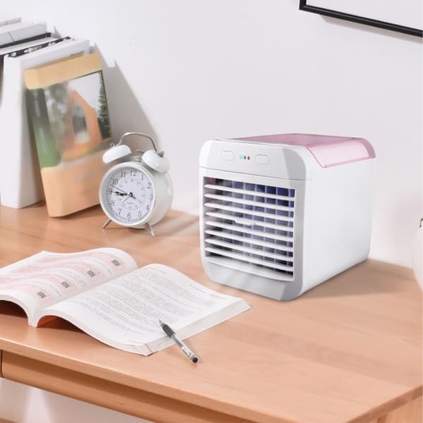 Bærbar Aircondition Mini Køleventilator Luftkøler 3 Vindhastigheder Skrivebords USB-drevet Luftfugter Natlys Ventilator Pink