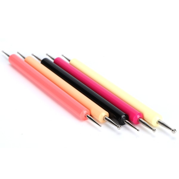 5 stk Dotting Pen Akrylstang 2 Rundt Hoved Indrykning Nail Art Tip Dot Paint DIY med slidser
