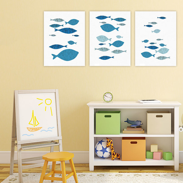 3 st canvas väggkonst målning tecknad fisk tryckt bild hem kontor dekor
