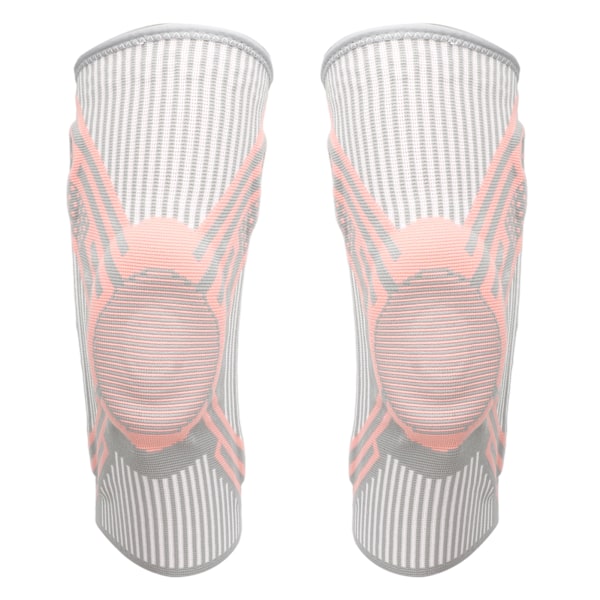 1 par knäskydd nylon stickad silikon fjäder knä kompression ärm för sport löpning rosa grå L