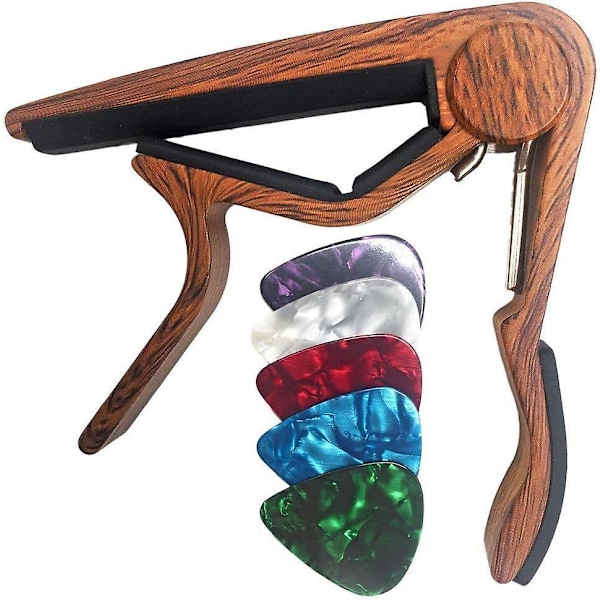 Flat Capo for Klassisk Gitar med Legeringkonstruksjon og 5 Plukker - Tre Farge