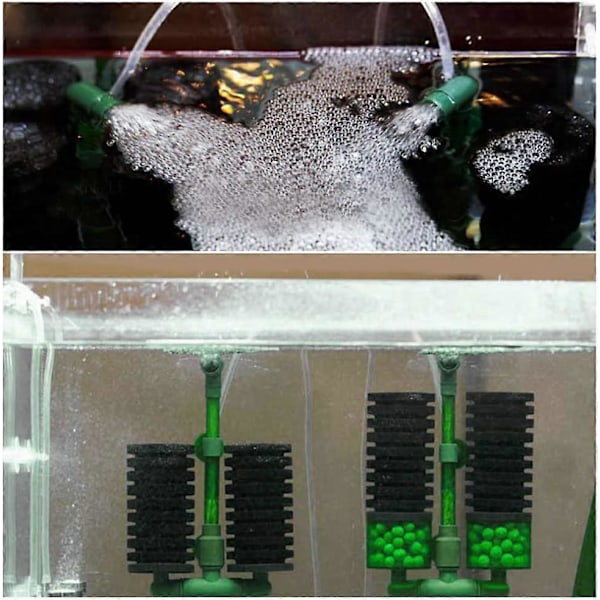 Dobbelt svampefilter til akvarium Svampefilter Luftpumpfilter til akvarium op til 210L Akvariefilter med sugekop