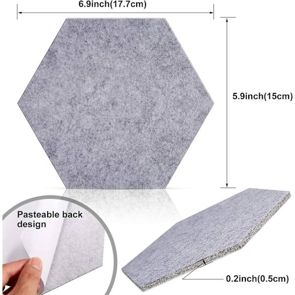 Hexagonformade filtanslagstavlor - Set om 10, grå, 5,9 x 7 tum / 15 x 17,7 cm, heminredning för kontor och klassrumsväggar (stift ingår ej)