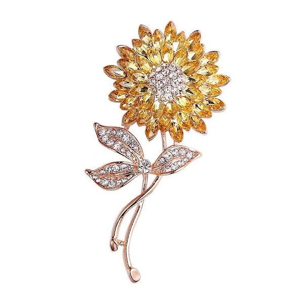 Elegant Gul Solrosbrosch Set - 4 st, Trendiga Österrikiska Kristallstenar, Glimmande Blompinnar för Kvinnor