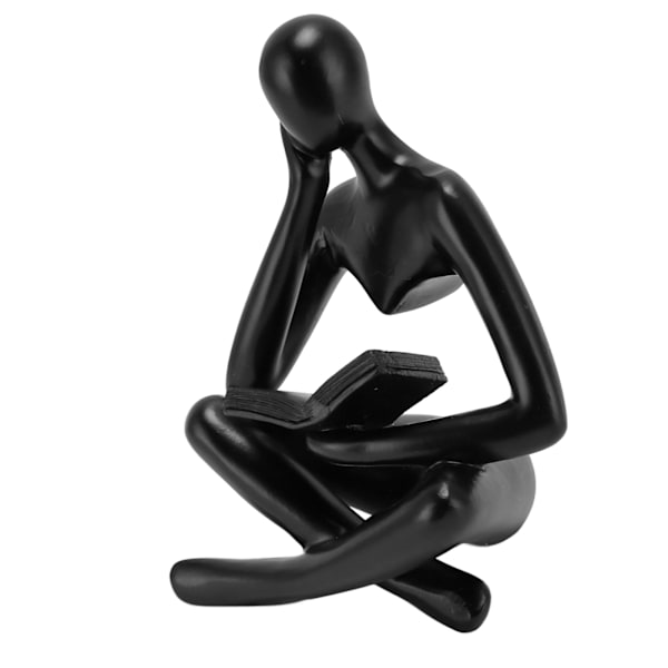 Tænkeren Læsende Statue Resin Siddende Figur Abstrakt Kunst Ornament til Stue Skab Dekoration Sort