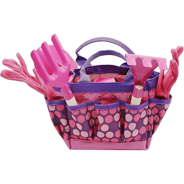 Trädgårdsredskapsset för barn, Trädgårdsredskapsset för barn, Vattenkanneset, Handskar, Skyffel, Spade, Kratta, Trädgårdsväska och Förkläde för barn (Rosa)
