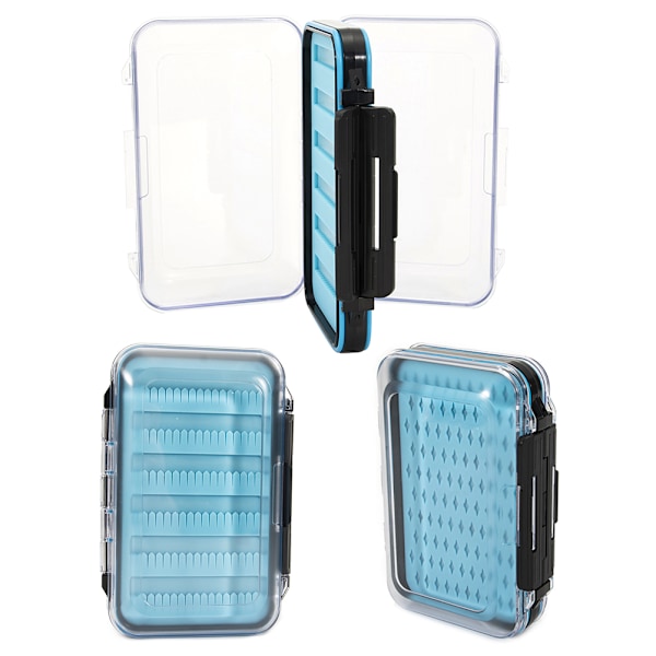 Fly Fishing Box Double Sided Waterproof Impcat Resistant Fishing Fly Case with Transparent Lid Blue L Size