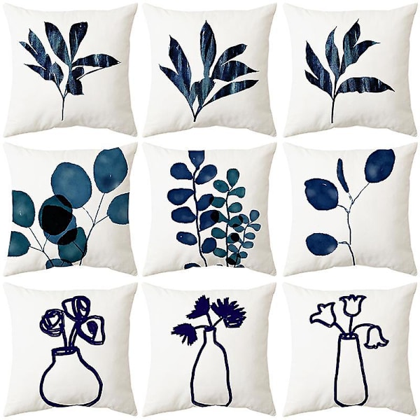 Sett med 9 Putetrekk 45 x 45 cm Moderne Dekorative Putetrekk for Sofa Stue Soverom Dekor (9 Ulike Stiler)