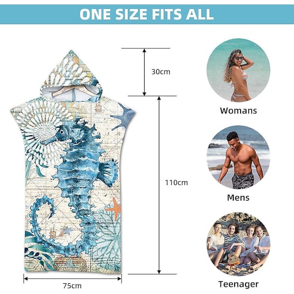Quick Dry Microfiber Surf Poncho Towel - aikuisten koko