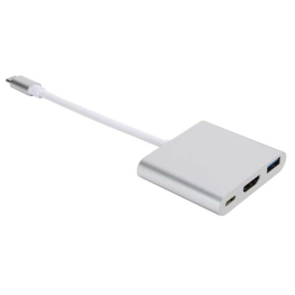 USB C-adapter 3.1 3-i-1 Hub-omformer Dock High Definition Multimedia Interface 4KSølv