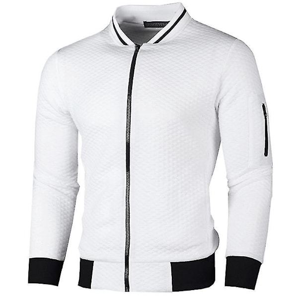 Vit Herrar Rutig Zip-Up Cardigan Kavaj Vinter Casual Bomberjacka 3XL