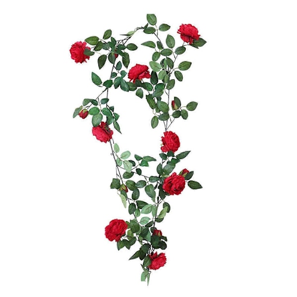 180 cm konstgjord pionblomma rotting, lindad runt grön växtbakgrund, växtblomväggdekoration inomhus (2 st) D