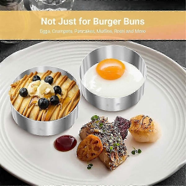 6 stk. Hamburgerbolle Ringe, Burgerform, 4 Tommer Store Ringforme til Madlavning, til Spejlæg, Crumpets, Pandekager