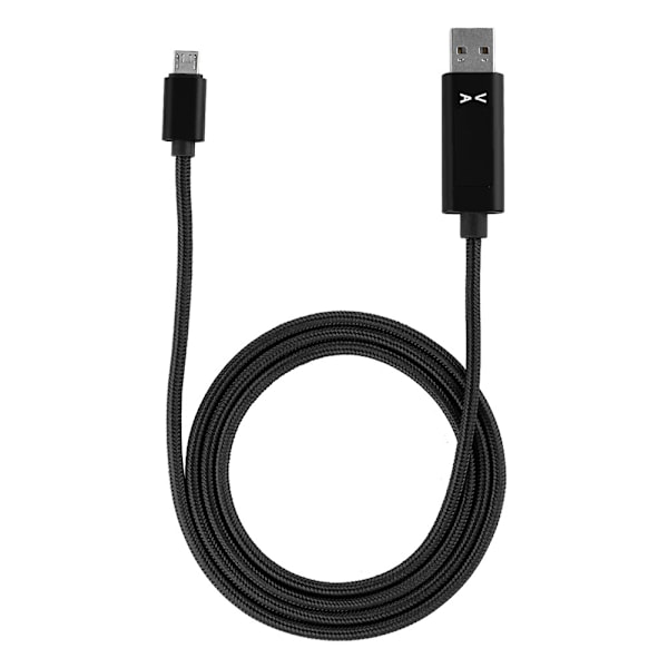 1,2M Snabbladdningskabel Hållbar Nylon Flätad Mikro Kabel Strömspänningsdisplay Svart