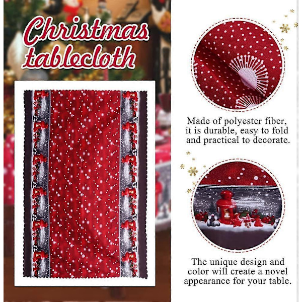 Julbordsduk, 180 x 150 cm Rektangulär Julbordsduk Röd Julbordsduk Matbordsduk, Stor Tvättbar Julmiddagsduk