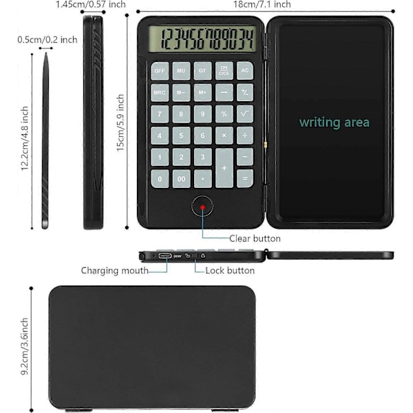 Lommeregner, standardfunktion skrivebordslommeregner, med 6,5 tommer LCD-skrivetablet