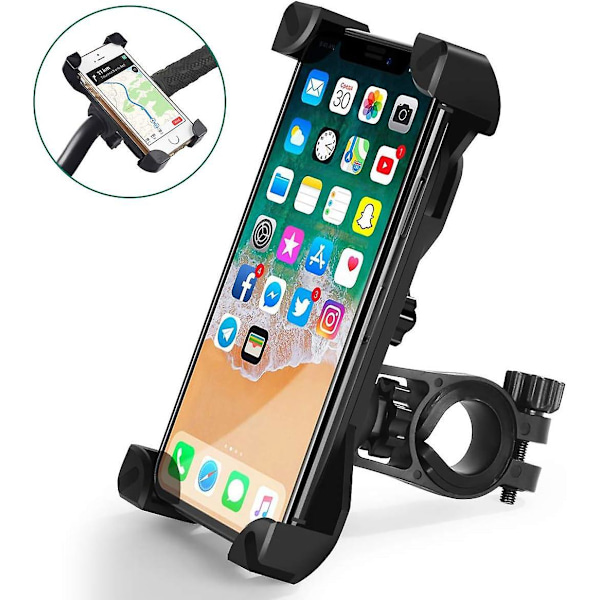 Sykkeltelefonholder, styre sykkelholder med 360° dreibar sykkelholder for iPhone X, 8, 7, 6, Samsung, Huawei og andre 4,5-7 tommers smarttelefoner (Svart)