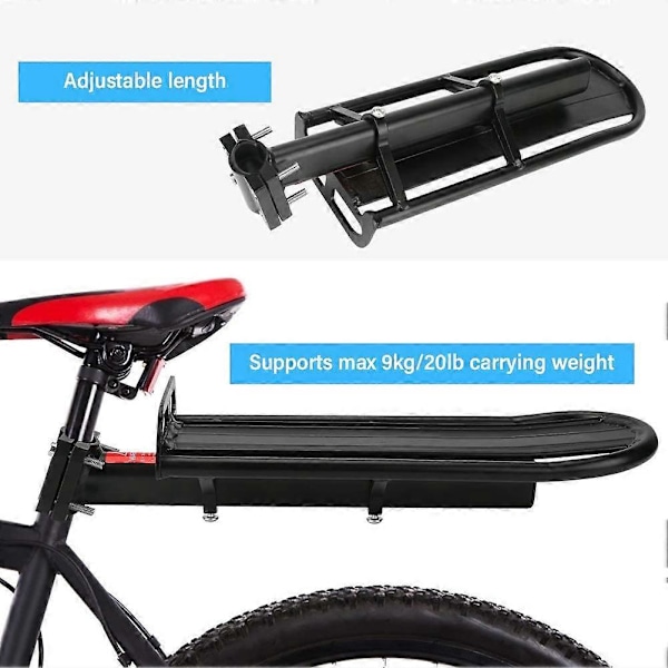 Cykelpakethållare Bak med 9 kg Maxlast, Justerbar Cykelbagagehållare i Aluminiumlegering Snabbkoppling Universal (Svart)