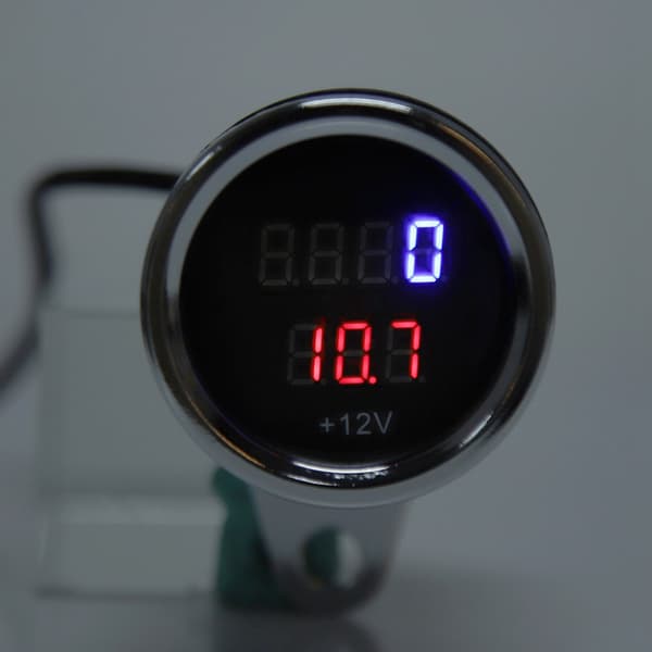 2 i 1 Motorsykkel LED Digital Voltmeter Turteller Måler Metall Odometer Speedometer