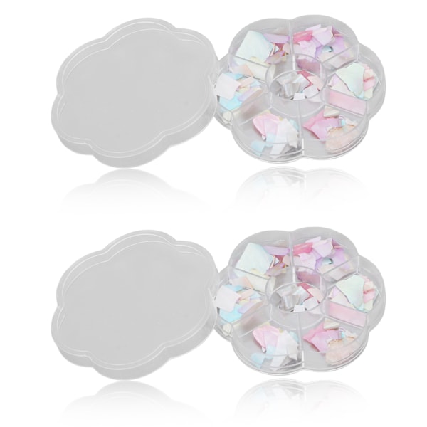 2 lådor nagelsnäcksskivor Olika former Färger Manikyr Glitter Art Dekorationer för nagelsalong