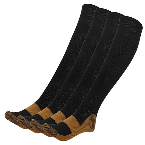 2 par sportkompressionsstrumpor Ankelskydd Kopparfiber Vadförtunningsärmar (kopparfiber Knähöga strumpor Svart l XL)